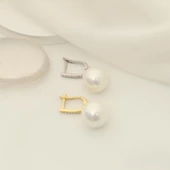 925 Ayar Gümüş Gerçek ve Doğal Tatlısu İncisi Taşlı Küpe Çap:14mm - EP00104 thumbnail 4