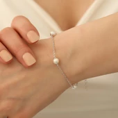 925 Ayar Gümüş Doğal ve Gerçek Tatlısu İncisi Bileklik Çap:7mm - CBP00132 - 2