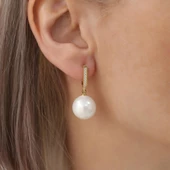 925 Ayar Gümüş Gerçek ve Doğal Tatlısu İncisi Taşlı Küpe Çap:14mm - EP00104 thumbnail 2