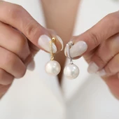 925 Ayar Gümüş Gerçek ve Doğal Tatlısu İncisi Taşlı Küpe Çap:14mm - EP00104 thumbnail 5