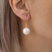 925 Ayar Gümüş Gerçek ve Doğal Büyük Boy İnci Küpe Çap:14mm EP00102 - 2