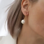 925 Ayar Gümüş Gerçek ve Doğal Büyük Boy İnci Küpe Çap:14mm EP00102 - 1