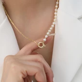 925 Ayar GümüşGerçek ve Doğal Tatlısu İnci Yarı Zicir Kolye Çap:6mm CNP00120 thumbnail 1