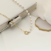 925 Ayar Gümüş Gerçek ve Doğal Tatlısu İnci Yarı Ataç Zincir Kolye Çap:6mm - CNP00119 thumbnail 2