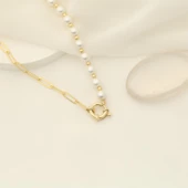 925 Ayar GümüşGerçek ve Doğal Tatlısu İnci Yarı Zicir Kolye Çap:6mm CNP00120 thumbnail 3