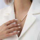 925 Ayar Gümüş Gerçek ve Doğal Tatlısu İnci Yarı Ataç Zincir Kolye Çap:6mm - CNP00119 thumbnail 1