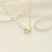 925 Ayar Gümüş Gerçek ve Doğal Tatlısu İnci Yarı Ataç Zincir Kolye Çap:6mm - CNP00119 thumbnail 4