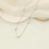 925 Ayar Gümüş Gerçek ve Doğal Kültür İncisi Kolye Çap:6mm - CNP00128 thumbnail 4