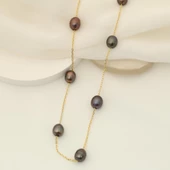 925 Ayar Gümüş Değerli ve Doğal Kahverengi Tatlısu İncisi Kolye Çap:8mm - CNP00125 thumbnail 3