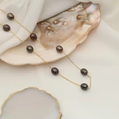 925 Ayar Gümüş Değerli ve Doğal Kahverengi Tatlısu İncisi Kolye Çap:8mm - CNP00125 thumbnail 1