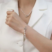 925 Ayar Gümüş Gerçek ve Doğal Kültür İnci Yarı Zincir Kolye Çap:7mm CNP00135 - 3