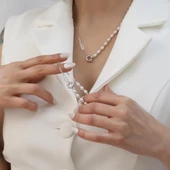 925 Ayar Gümüş Gerçek ve Doğal Barok İnci Yarı Zincir Bileklik Çap:5mm - CBP00150 thumbnail 2