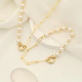 925 Ayar Gümüş Gerçek ve Doğal Kültür İnci Yarı Zincir Bileklik Çap:7mm - CBP00148 thumbnail 2