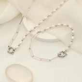 925 Ayar Gümüş Gerçek ve Doğal Barok İnci Yarı Zincir Bileklik Çap:5mm - CBP00150 thumbnail 1