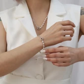 925 Ayar Gümüş Gerçek ve Doğal Barok İnci Yarı Zincir Bileklik Çap:5mm - CBP00150 thumbnail 4