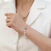 925 Ayar Gümüş Gerçek ve Doğal Tatlısu İnci Yarı Zincir Kolye Çap:7mm - CNP00132 thumbnail 3