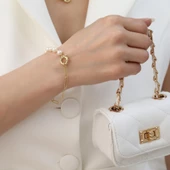 925 Ayar Gümüş Gerçek ve Doğal Kültür İnci Yarı Zincir Bileklik Çap:7mm - CBP00148 thumbnail 3