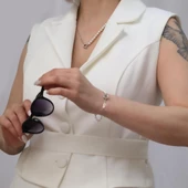 925 Ayar Gümüş Gerçek Kültür İnci ve Yarı Zincirli Kolye Çap:5mm - CNP00148 thumbnail 4