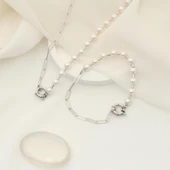 925 Ayar Gümüş Gerçek Kültür İnci ve Yarı Zincirli Kolye Çap:5mm - CNP00147 thumbnail 2