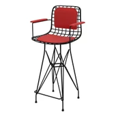 Knsz orta boy tel bar sandalyesi 1 li mağrur syhkrm kolçaklı sırt minderli 65 cm oturma yüksekliği mutfak bahçe cafe ofis thumbnail 1