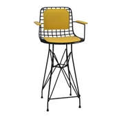 Knsz orta boy tel bar sandalyesi 1 li mağrur syhsrı kolçaklı sırt minderli 65 cm oturma yüksekliği mutfak bahçe cafe ofis thumbnail 2