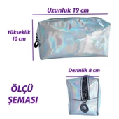Makyaj Çantası Gümüş Renkli Düzenleyici Seyahat Tipi Aynalı Kumaş Çok Amaçlı Çanta Organizer - 6