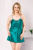 Shopidik  Büyük Beden Zümrüt Kısa Saten Gecelik - 1