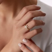 14 Ayar Altın Çiçek Desenli Kadın Yüzük - 4