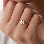 14 Ayar Altın Çiçek Desenli Kadın Yüzük - 1