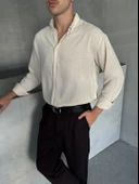 Erkek Oversize Kesim Keten Görünümlü Gömlek - 9