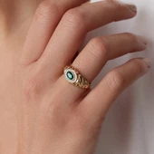 14 Ayar Taşlı Altın Burgu Kadın Yüzük - 1