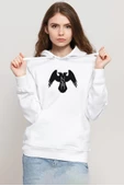 Thor's Ravens Huginn and Muninn Beyaz Kadın 3ip Kapşonlu Sweatshirt - 1