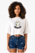 Girl Power Beyaz Kırçıllı Kadın Crop Tshirt thumbnail 1