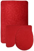 Bonny Home Ultrasoft Desenli 3lü Kırmızı Klozet Takımı Banyo Halısı Paspası Seti - 1