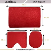 Bonny Home Ultrasoft Desenli 3lü Kırmızı Klozet Takımı Banyo Halısı Paspası Seti - 5
