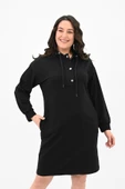 Kadın Büyük Beden Yaka Düğmeli Kapüşonlu Tunik 5207-24 - 2