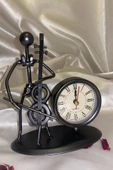 Müzisyen Metal Saat El Yapımı Büro Masa Saat Biblo Viyolonsel Somun thumbnail 5