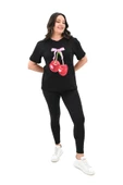 Kadın Büyük Beden Kiraz Baskılı T-shirt 1785-24 - 4