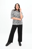 Kadın Büyük Beden Leopar Desenli T-shirt Takım 8113-24 - 1