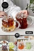 2li Kulplu Üzüm Tanesi Boncuk Şekilli Borosilikat Bardak 350ml Isıya Dayanıklı Kahve Sunum Bardağı - 1