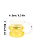 4lü Üç Büklüm Koreo Kulplu Dev Şerit Cam Bardak Pipetli Meşrubat Kahve Sunum Kokteyl Bardağı 400ml - 4