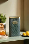 1 Adet Gofreli Gri & Rose Gold Çay Saklama Kavanozu 3 lt - 1