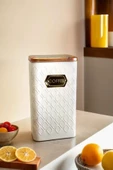 1 Adet Gofreli Beyaz & Gold Kahve Saklama Kavanozu 3 lt - 2
