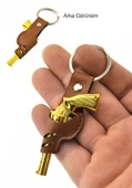 45 Lik Toplu Kovboy Tabancası Taba Kılıflı Anahtarlık - Gold Görünümlü - 2