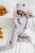 Fermuar Detaylı Kışlık Welsoft Polar Kadın Tulum Pijama Takımı - 12