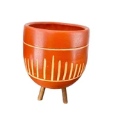 Bitki Tasarımı  Dik Çizgi Desenli Toprak Saksı Saksılık Salon Çiçeklik 3 Ayaklı - 19 CM thumbnail 5