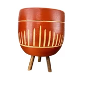 Bitki Tasarımı  Dik Çizgi Desenli Toprak Saksı Saksılık Salon Çiçeklik 3 Ayaklı - 19 CM thumbnail 1
