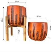 Bitki Tasarımı  Dik Çizgi Desenli Toprak Saksı Saksılık Salon Çiçeklik İkili Set Ayaksız - 4 Ayaklı- 19 CM thumbnail 2