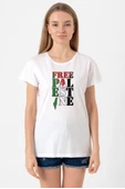 Free Palestine Beyaz Kadın Bisikletyaka Tshirt thumbnail 1