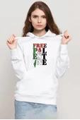 Free Palestine Beyaz Kadın 3ip Kapşonlu Sweatshirt thumbnail 1